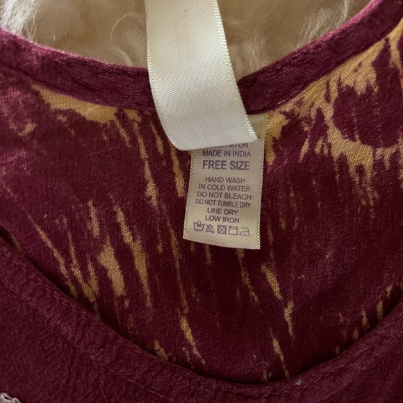 Maroon Beaded Sequined Embroidered Sleeveless Swing Linen X-Long Top - Picture 8 of 9